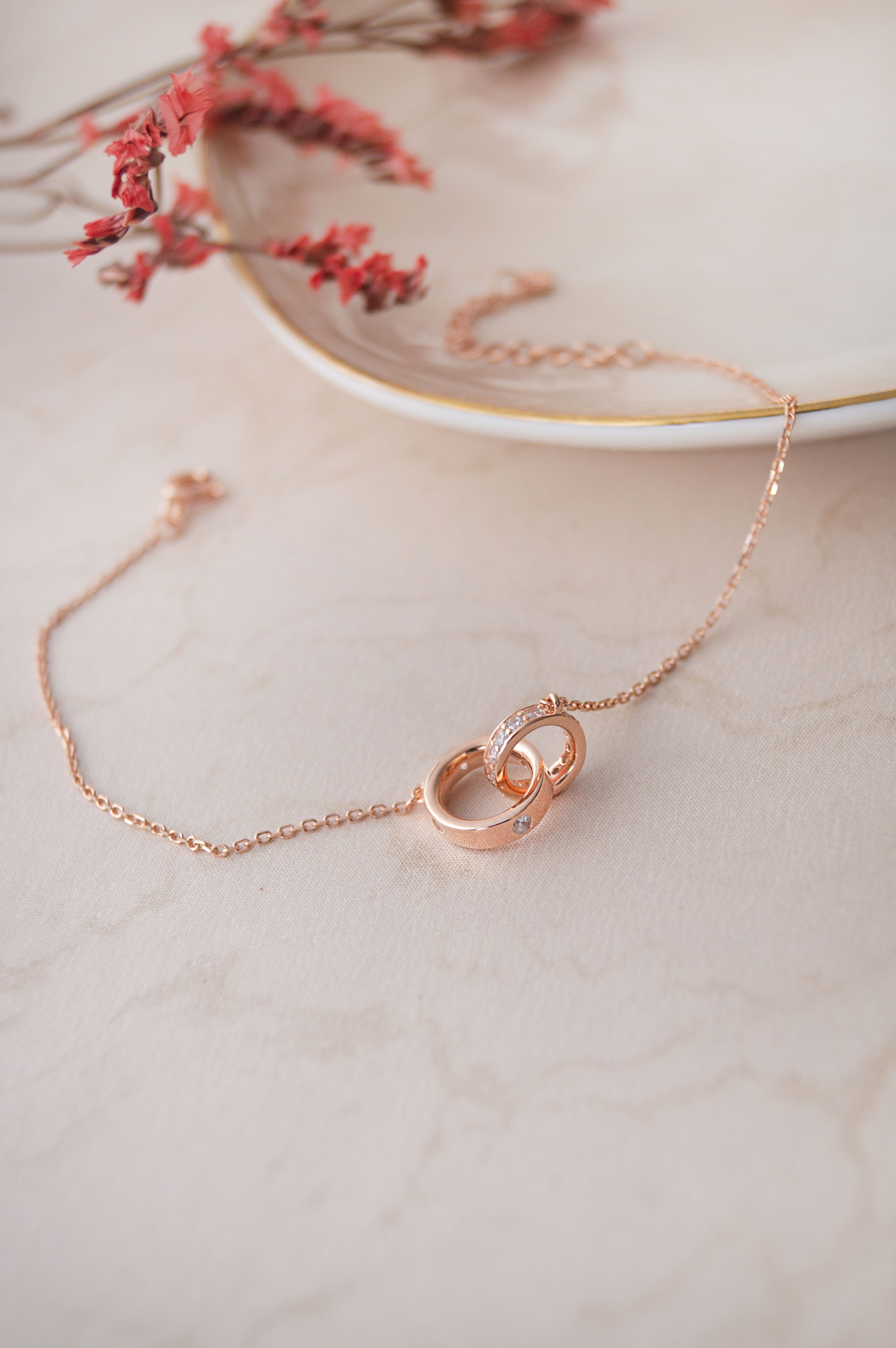 Rose inches adjustable upto inches Eternally Linked Rose Gold Plated Sterling Silver Bracelet