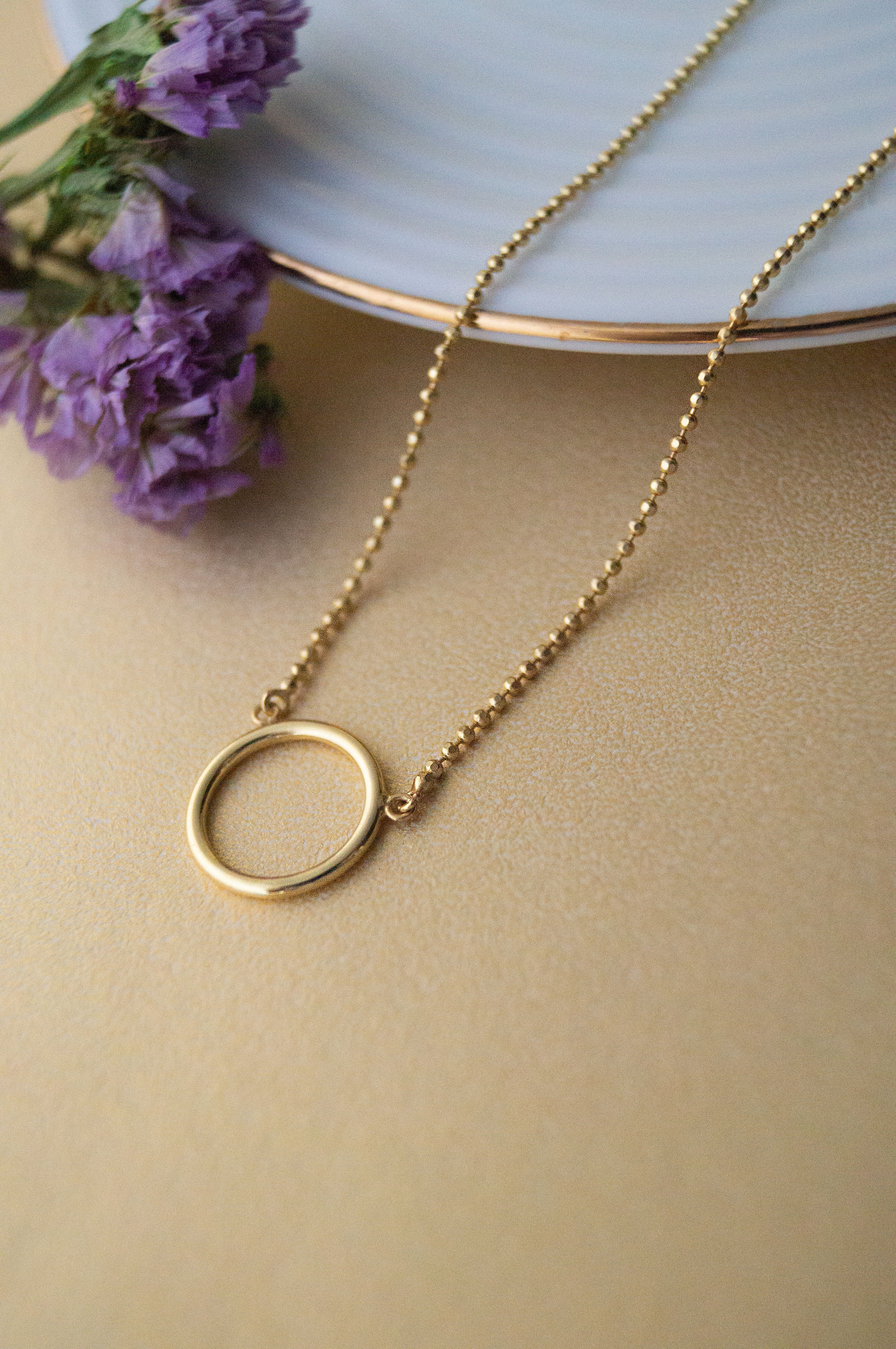 Gold 16 inches adjustable upto 18 inches Minimal Circle Gold Plated Sterling Silver Chain Necklace