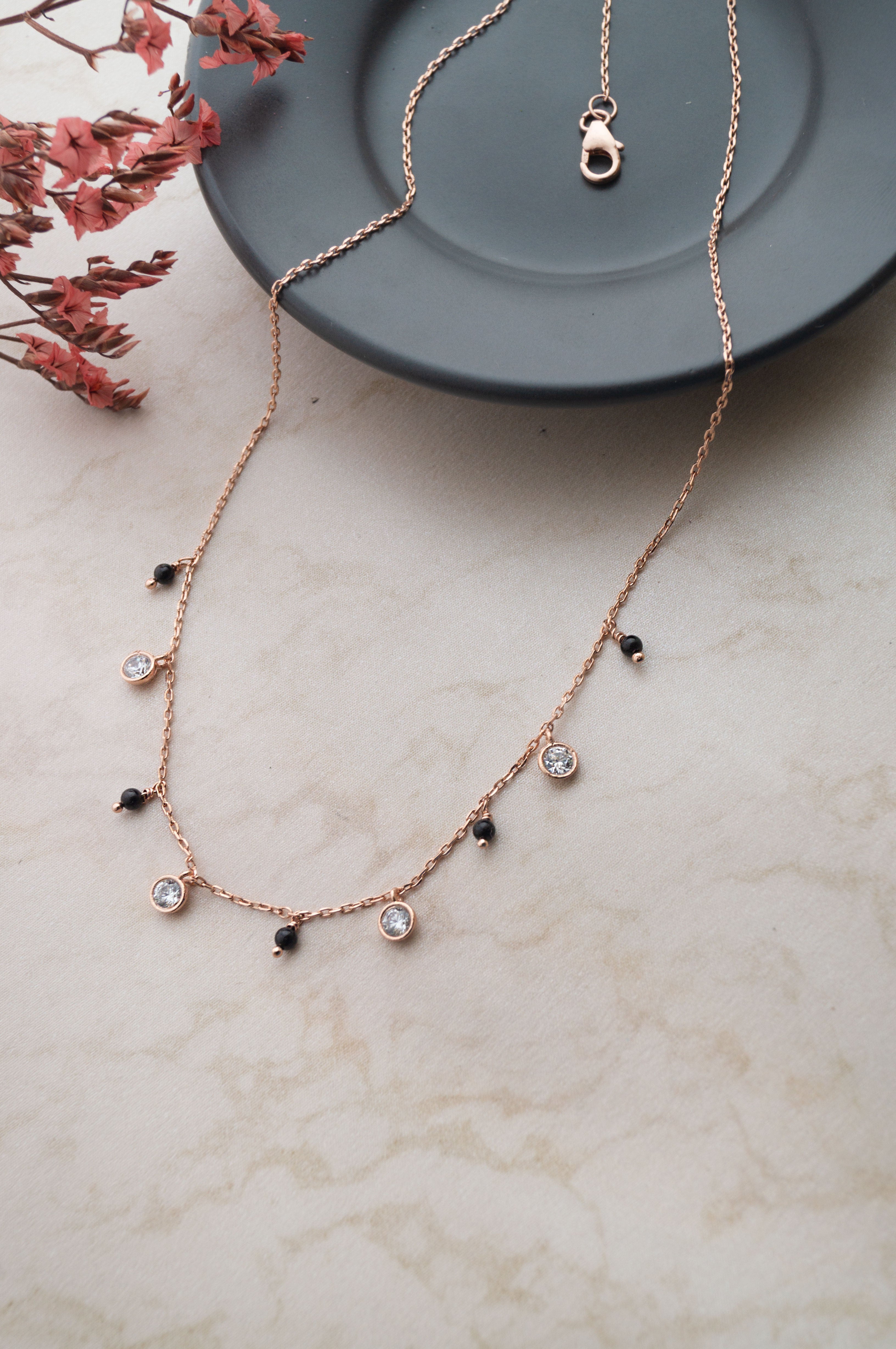 Charming Bling Charms Rose Gold Plated Sterling Silver Mangalsutra