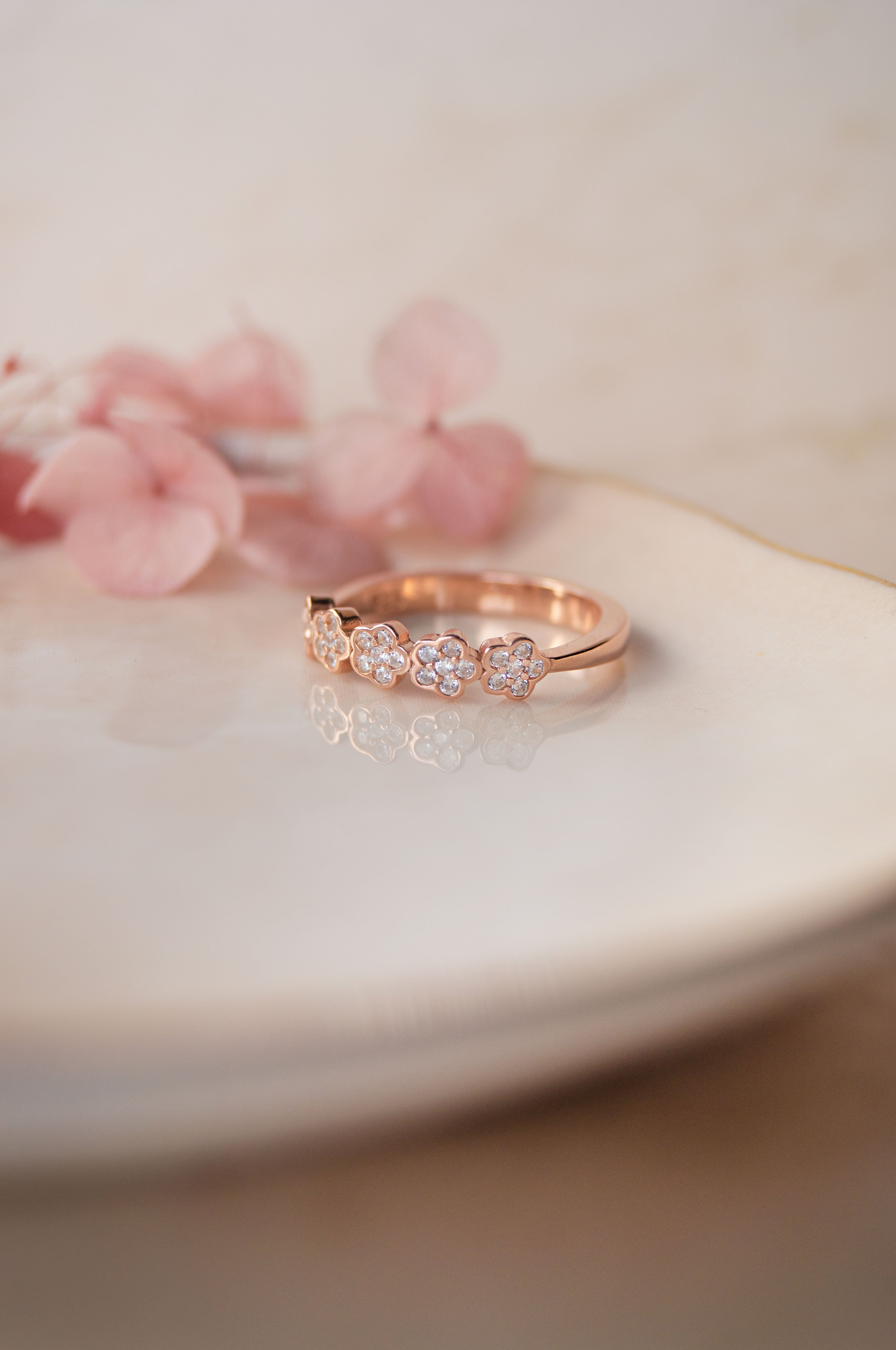 Rose US Diameter Happy Flower Rose Gold Plated Sterling Silver Rings