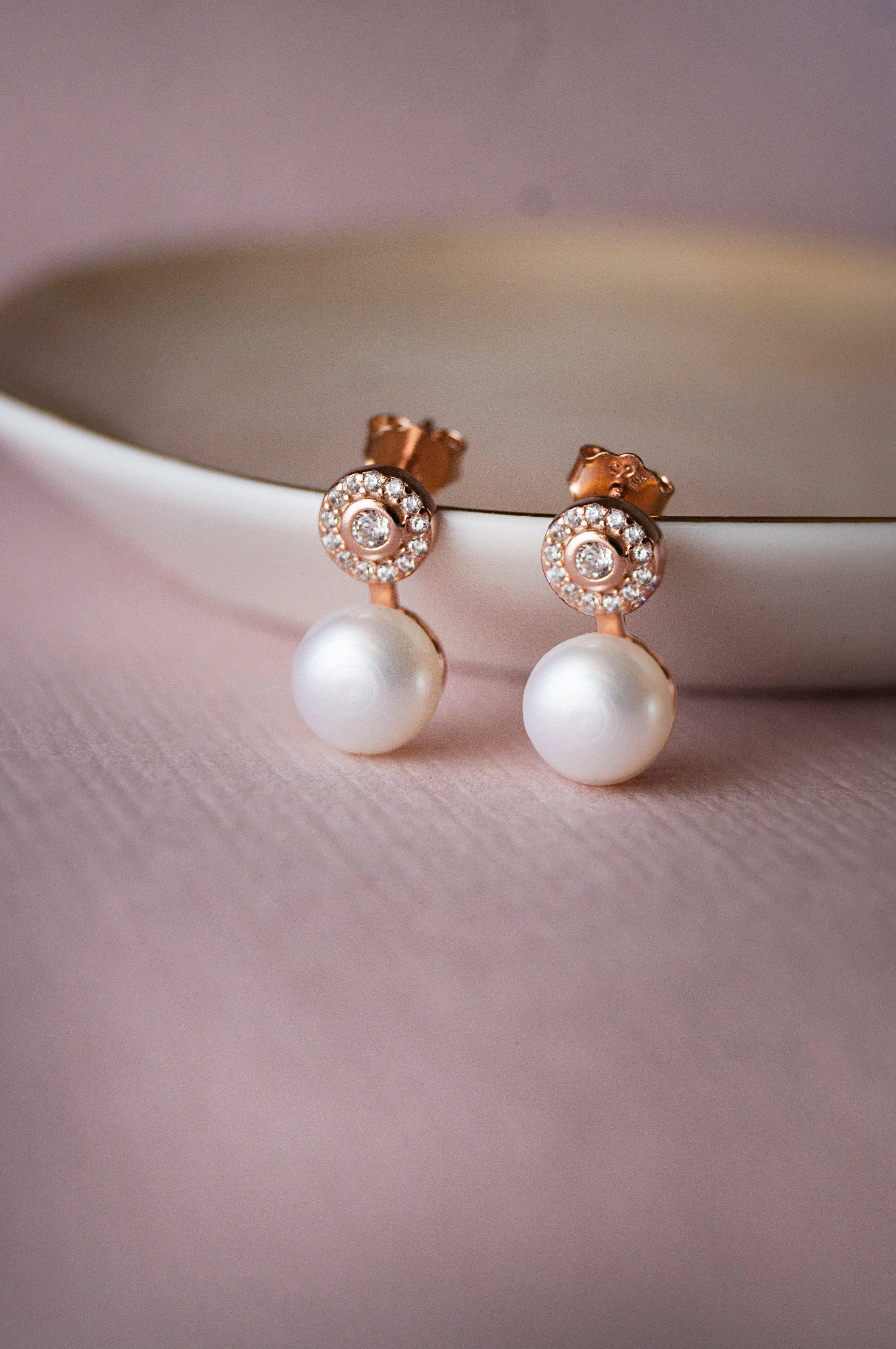 Buy Pearl Blush Drop Rose Gold Plated Sterling Silver Earrings by Mannash™  Jewellery