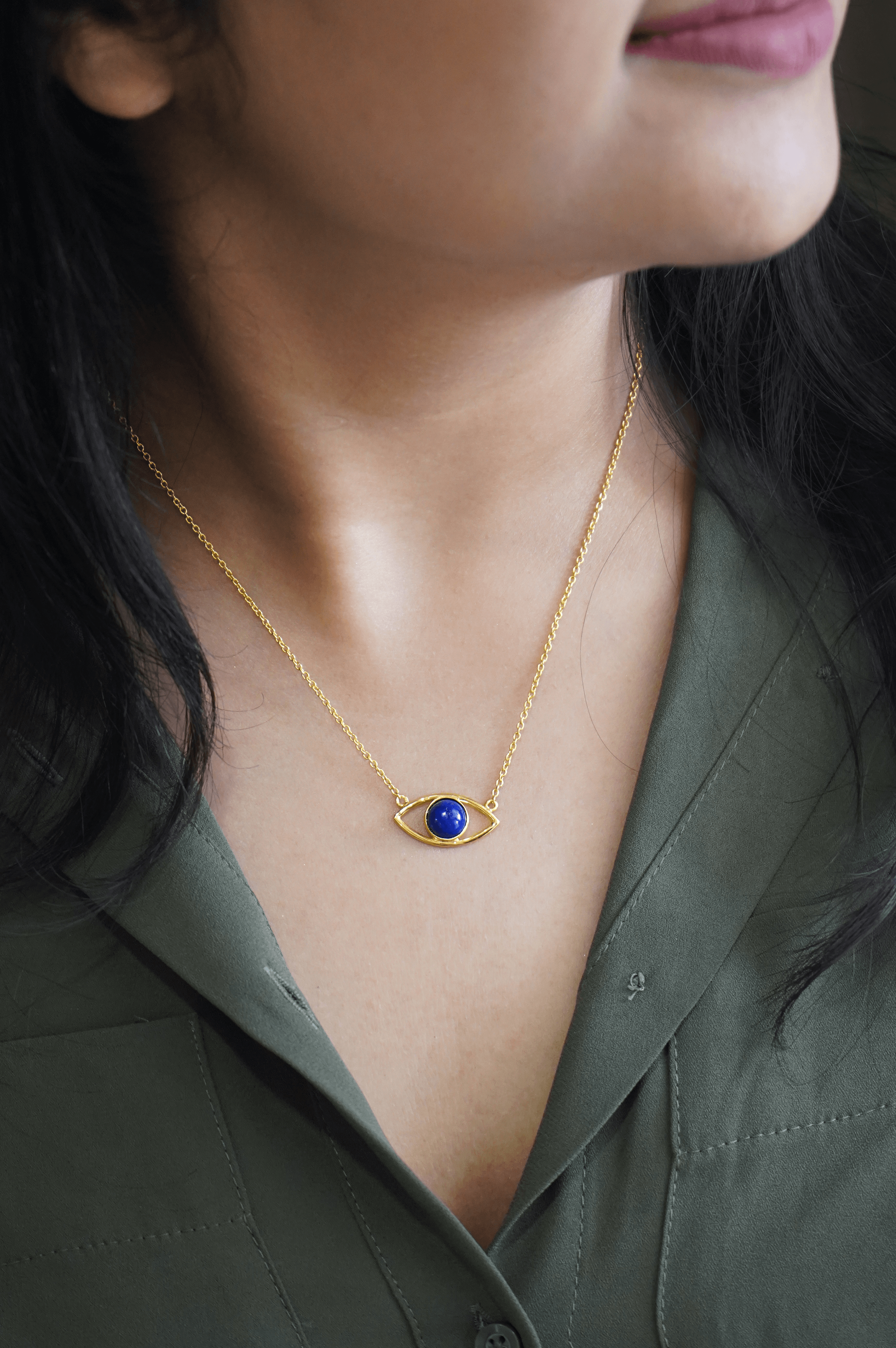 Mannash | Lapiz Gold Plated Evil Eye Sterling Silver Pendant Chain Necklace Silver / 16 inches adjustable upto 18 inches