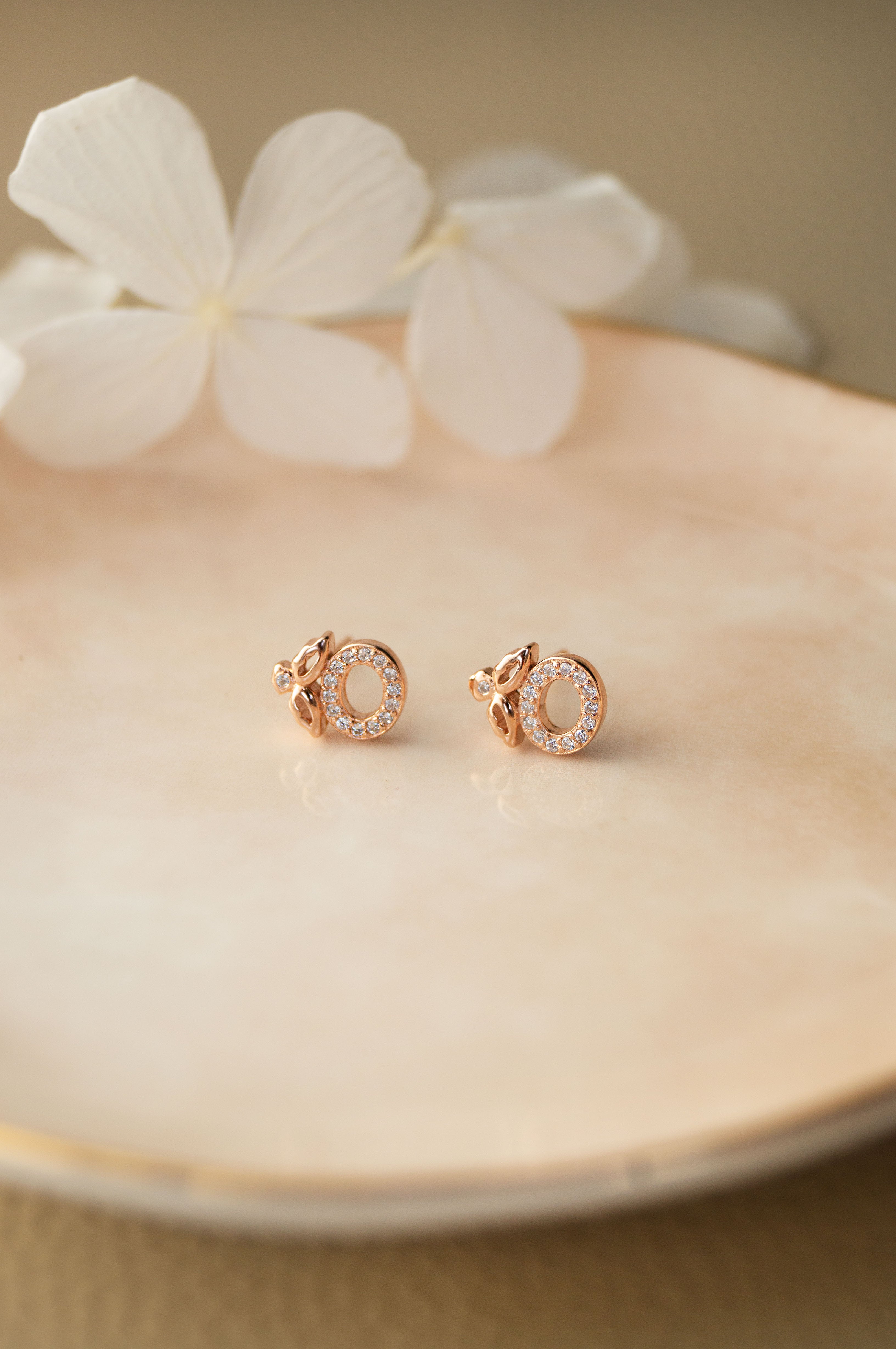 Gold Silver Rose Earrings Studs Halo Flower Rose Gold Plated