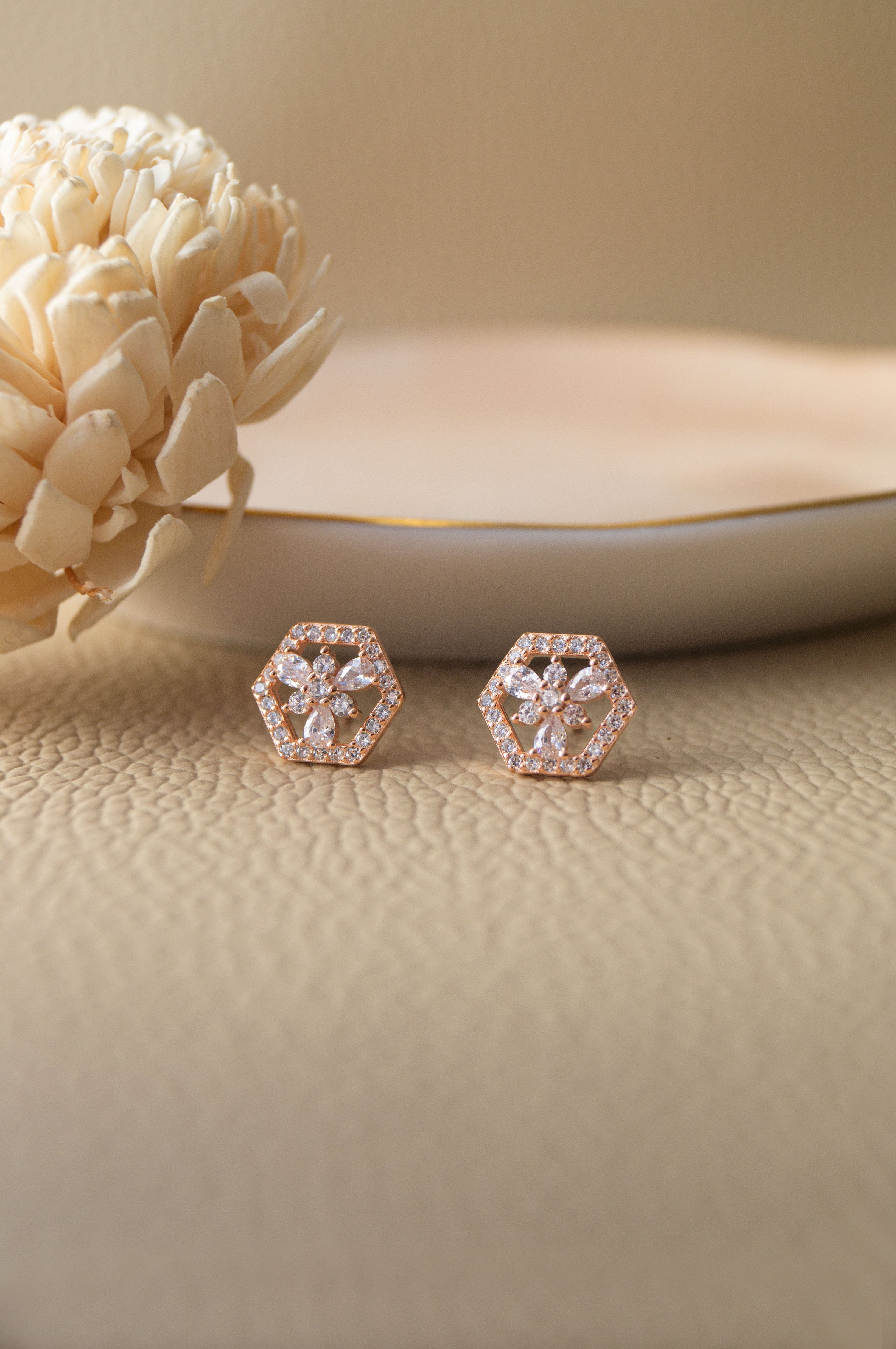 Hexagon diamond earrings sale