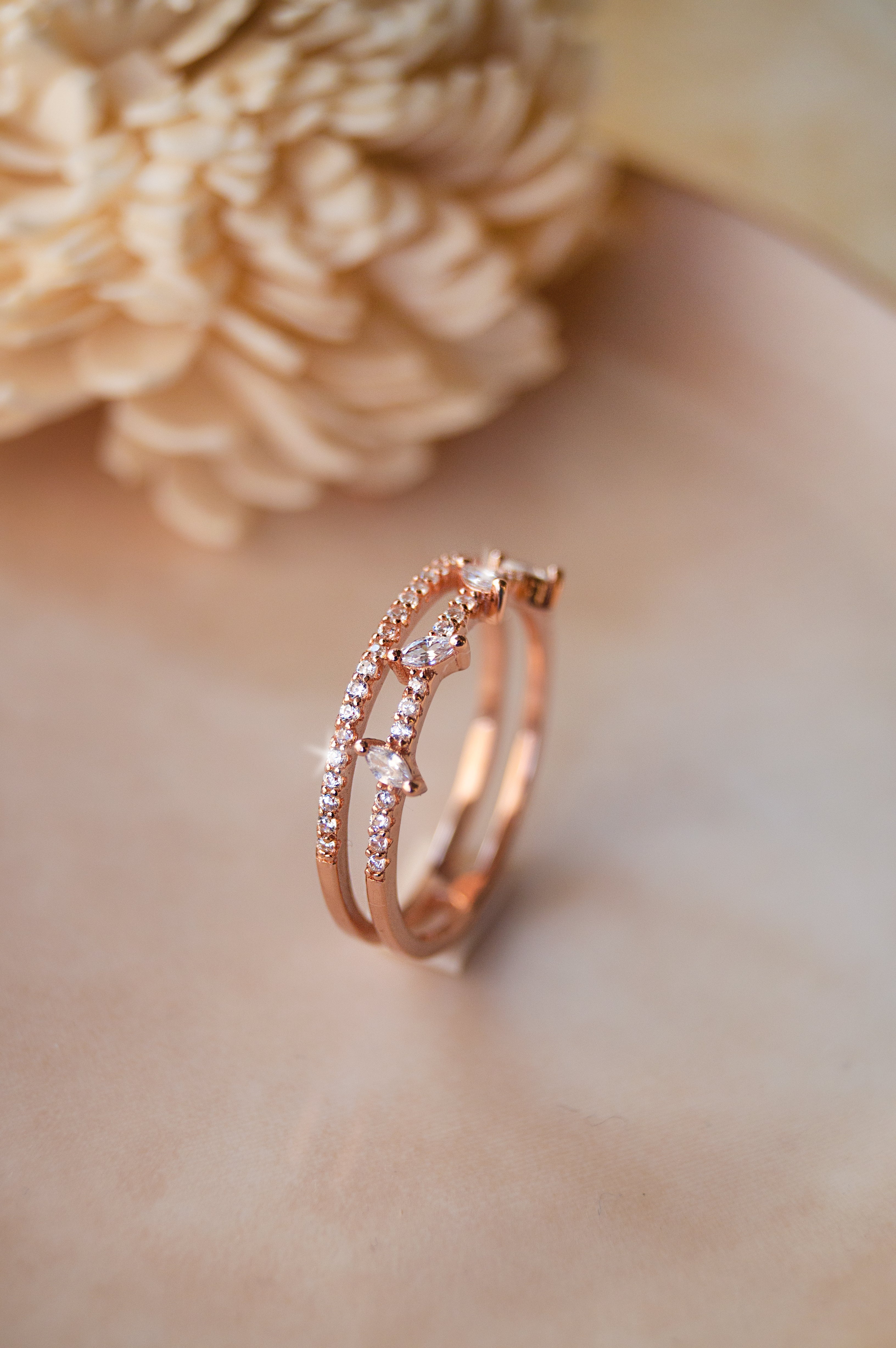 Rose gold double ring deals