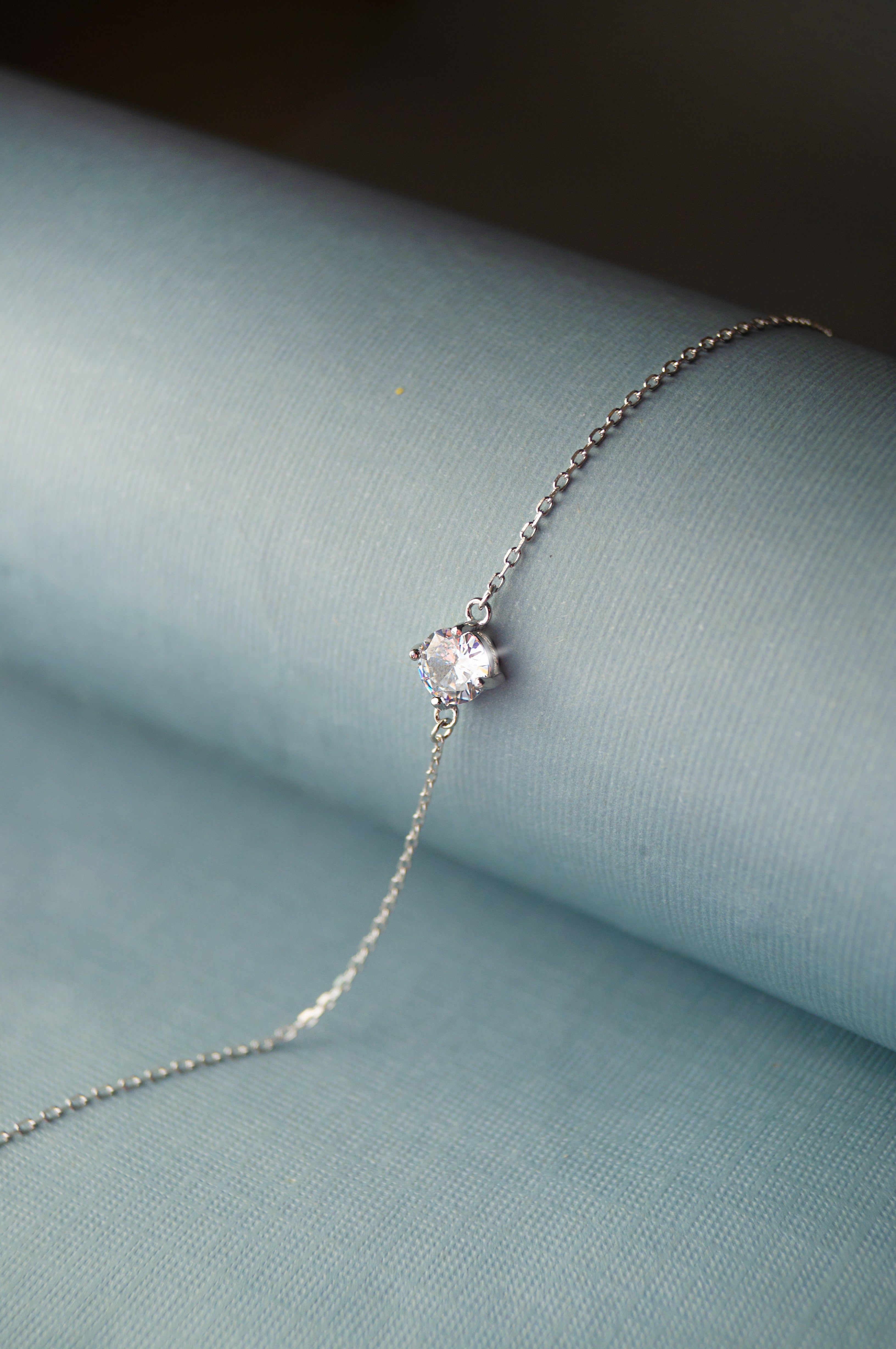 Buy Solitaire Sterling Silver Delicate Chain Bracelet by Mannash