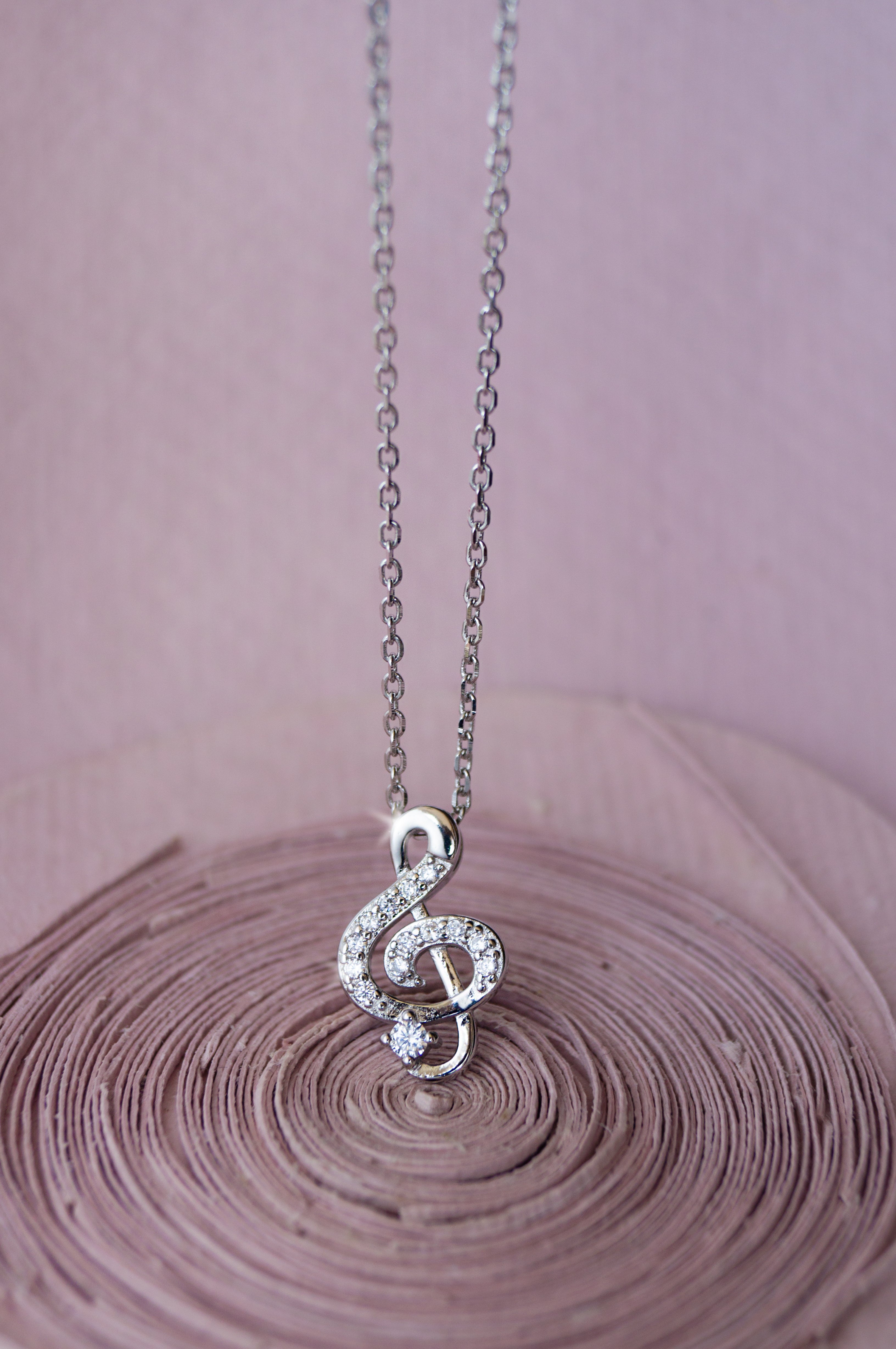 Silver Love For Music Sterling Silver Pendant Chain Necklace