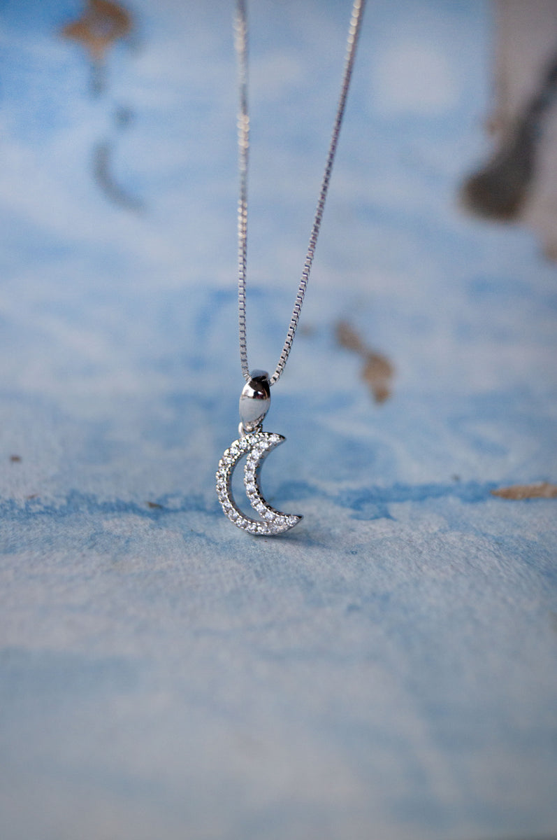 Small Moon Necklace Silver Half Moon Sterling Silver Pendant 925