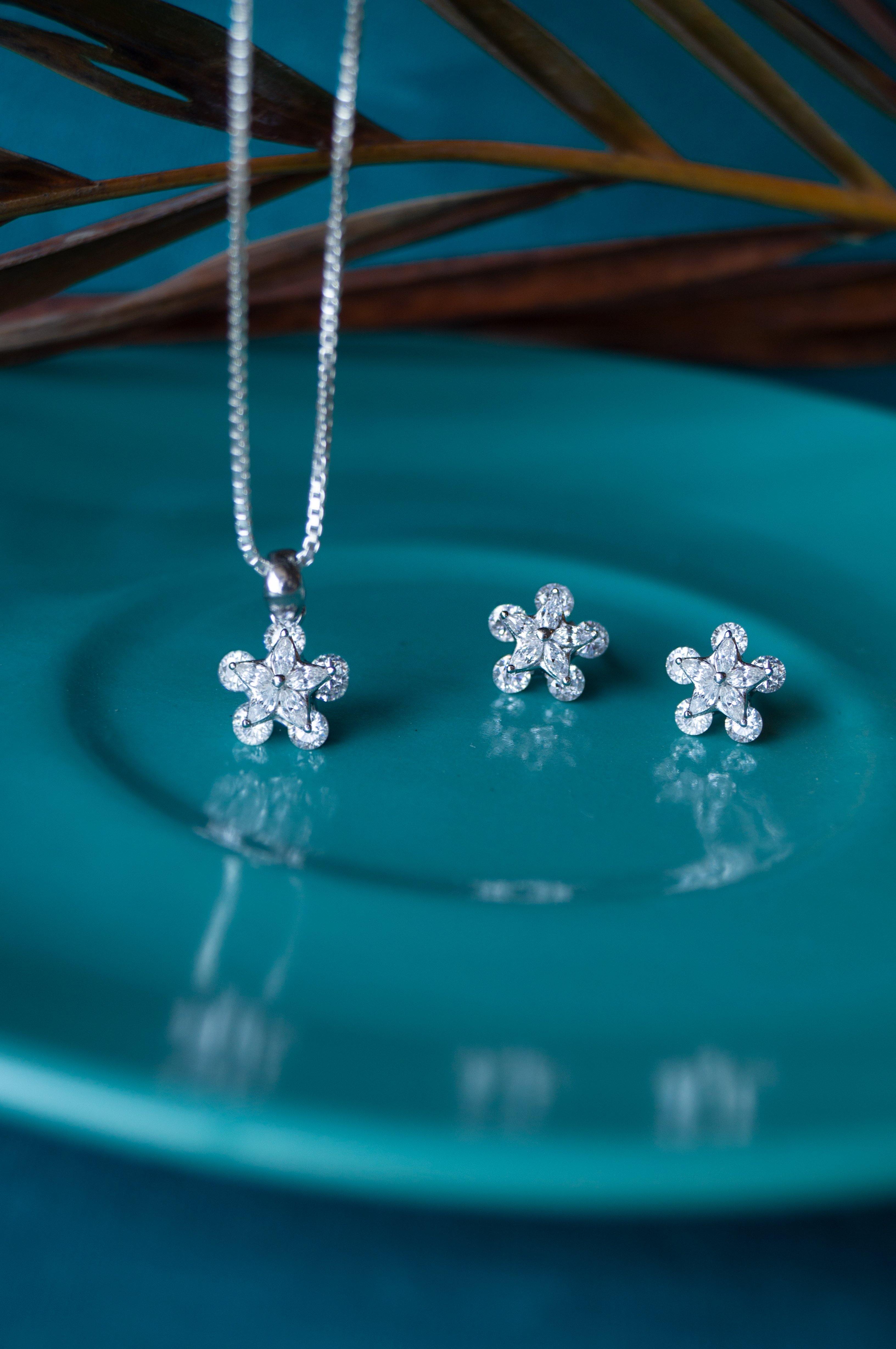 With Chain Silver Starry Bling Sparkle Sterling Silver Pendant Set