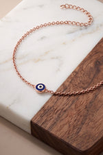 Elegant Evil Eye Rose Gold Plated Sterling Silver Bracelet