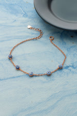 Stationed Protection Evil Eye Rose Gold Plated Sterling Silver Chain Bracelet