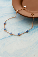 Stationed Protection Evil Eye Rose Gold Plated Sterling Silver Chain Bracelet