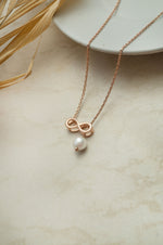 Infinity Love With Pearl Rose Gold Plated Sterling Silver Charm Pendant With Chain