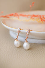 Striking Pearl Drop Rose Gold Plated Sterling Silver Earrings