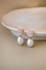 Geometric Pearl Drop Rose Gold Plated Sterling Silver Earrings
