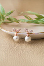Petal & Pearl Drop Rose Gold Plated Sterling Silver Earrings