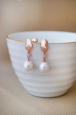 Random Pearl Drop Rose Gold Plated Sterling Silver Earrings