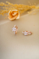 Pearly Flower Bloom Rose Gold Plated Sterling Silver Hoop Earrings