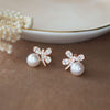 Butterfly On A Pearl Rose Gold Plated Sterling Silver Stud Earrings