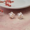 Blooming Pearl Flower Rose Gold Plated Sterling Silver Stud Earrings