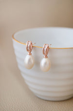 Stylish Loopy Pearl Rose Gold Plated Sterling Silver Drop Earrings