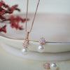 Tiny Pearly Crown Rose Gold Plated Sterling Silver Pendant Set