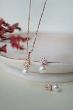 Tiny Pearly Crown Rose Gold Plated Sterling Silver Pendant Set
