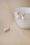 Stylish Loopy Pearl Rose Gold Plated Sterling Silver Pendant Set