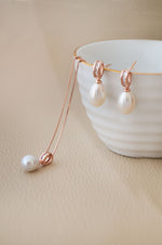 Stylish Loopy Pearl Rose Gold Plated Sterling Silver Pendant Set