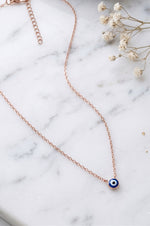 Tiny Evil Eye Rose Gold Plated Sterling Silver Chain Necklace