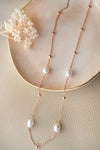 Pretty Pearls Station Rose Gold Plated  Sterling Silver Chain Necklace