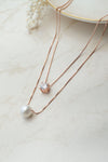 Pearl & Solitaire Together Two Layer  Rose Gold Plated Sterling Silver Chain Necklace