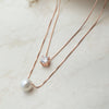 Pearl & Solitaire Together Two Layer  Rose Gold Plated Sterling Silver Chain Necklace