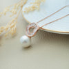 Baguetty Glam With Pearl Rose Gold Plated Sterling Silver Chain Necklace