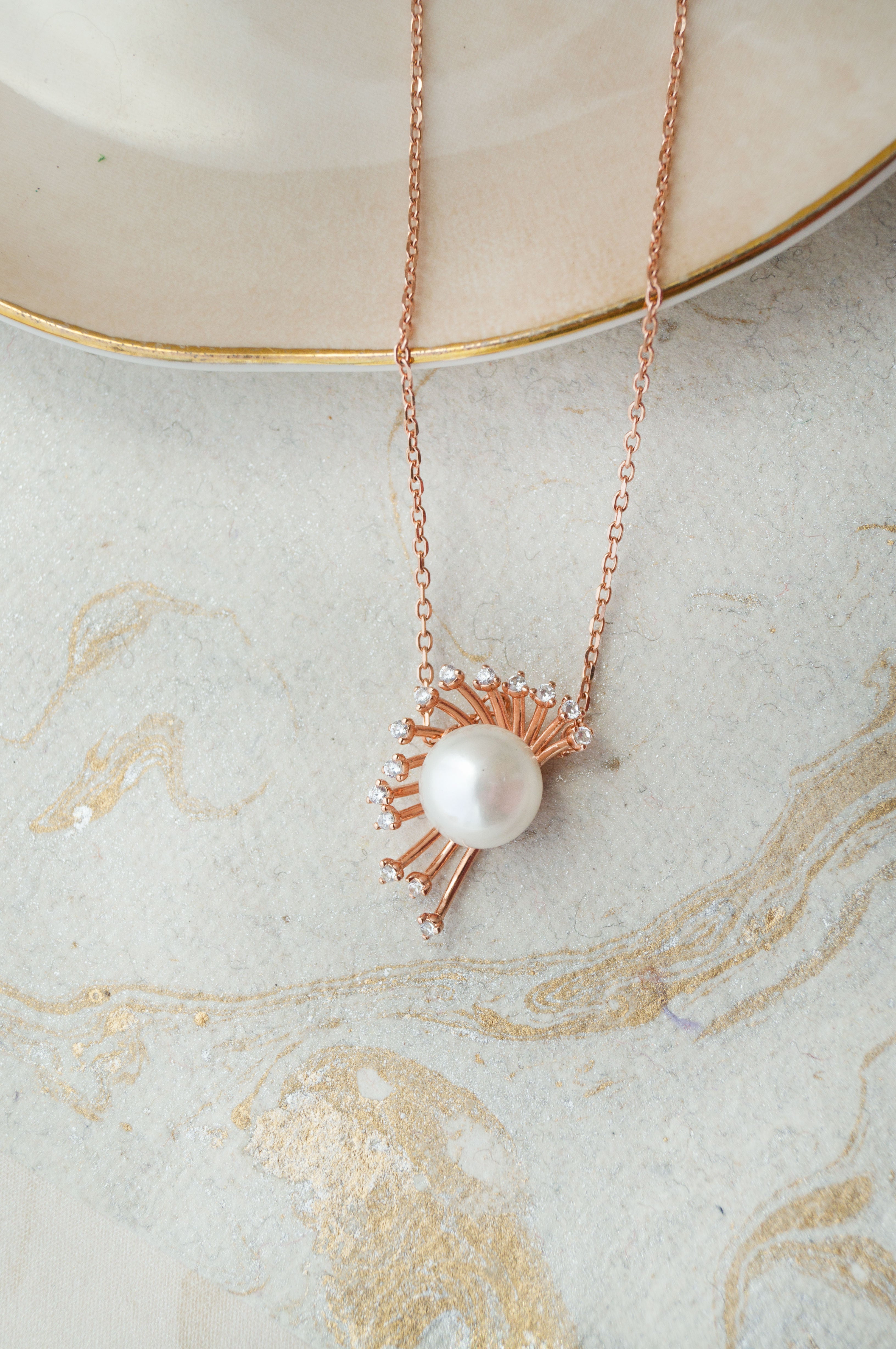 Buy Pearl Starburst Rose Gold Plated Sterling Silver Chain Necklace by Mannash Jewellery