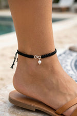 Infinity & Pearl Sterling Silver Thread Anklet