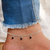 Black Bead Charms Sterling Silver Anklet