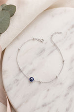 Beaded Station Chain Evil Eye Sterling Silver Bracelet