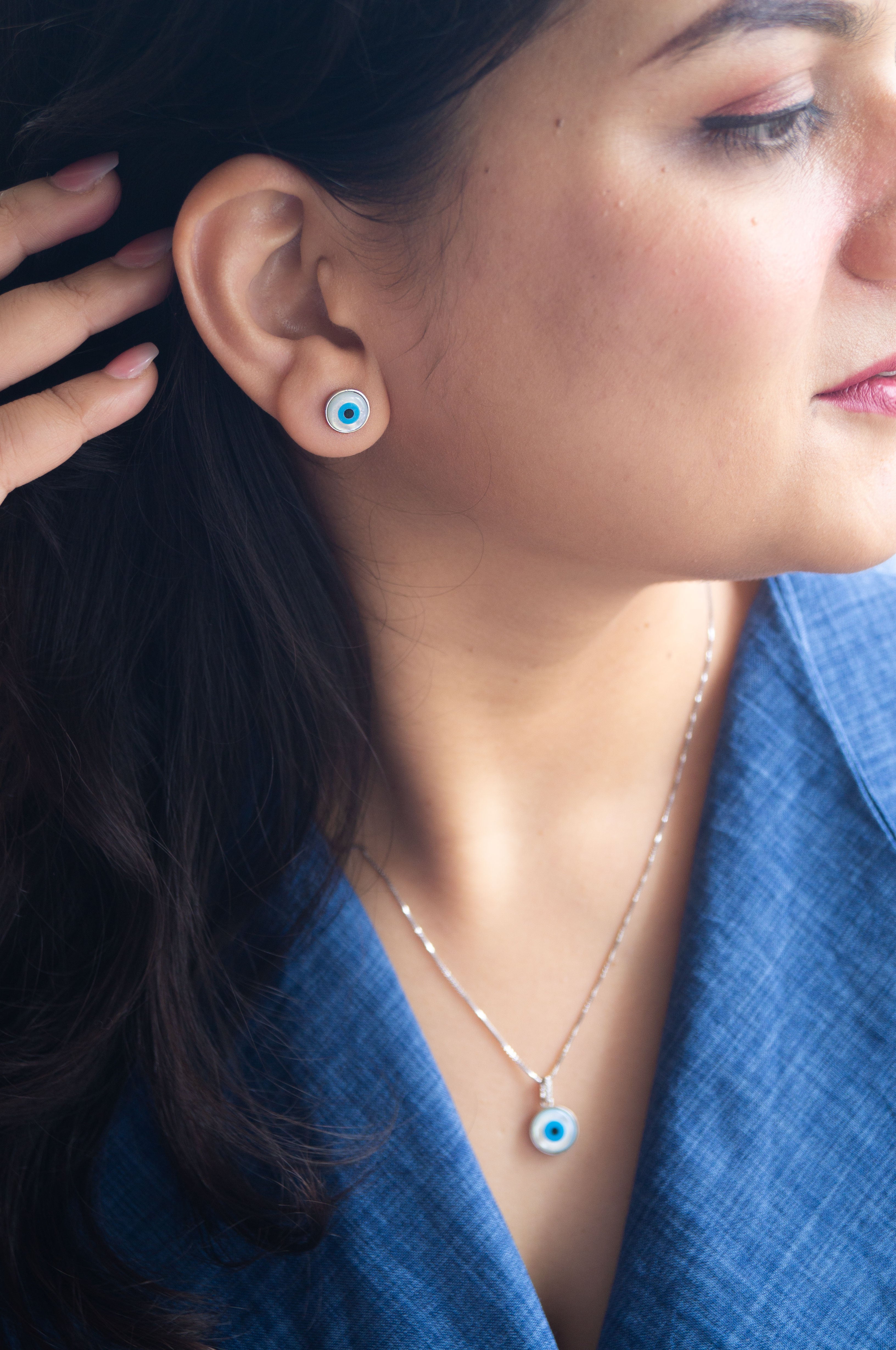 Evergreen Evil Eye Sterling Silver Stud Earrings
