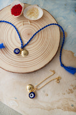 Evil Eye Gold Plated Sterling Silver Rakhi With Lumba Combo