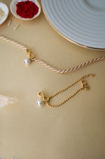 Infinity Love With Pearl Gold Plated Sterling Silver Rakhi With Lumba Combo