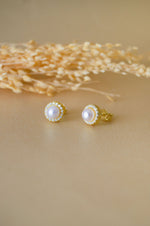 Pearl Halo Bling Gold Plated Sterling Silver Stud Earrings
