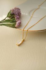 Rainbow Moon Stone Tiny Bar Gold Plated Sterling Silver Chain Necklace