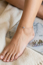 Dainty Evil Eye Rose Gold Plated Sterling Silver Anklet
