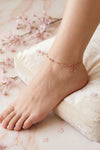 Station Beads Chain Rose Gold Plated Sterling Silver Anklet