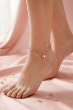 Dual Layer Heart Rose Gold Plated Sterling Silver Anklet