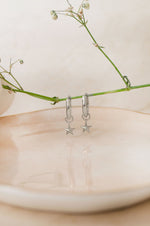 Twinkling Star Charm Sterling Silver Hoop Earrings