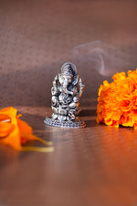 Ganesha 2D Antique Finish 925 Sterling Silver Idol