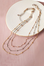 Tri Layer 3 Tone Oval Beads Sterling Silver Chain Necklace