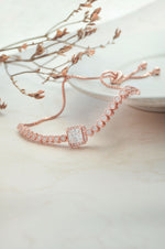 Princess Solitaire Rose Gold Plated Sterling Silver Adjustable Bracelet
